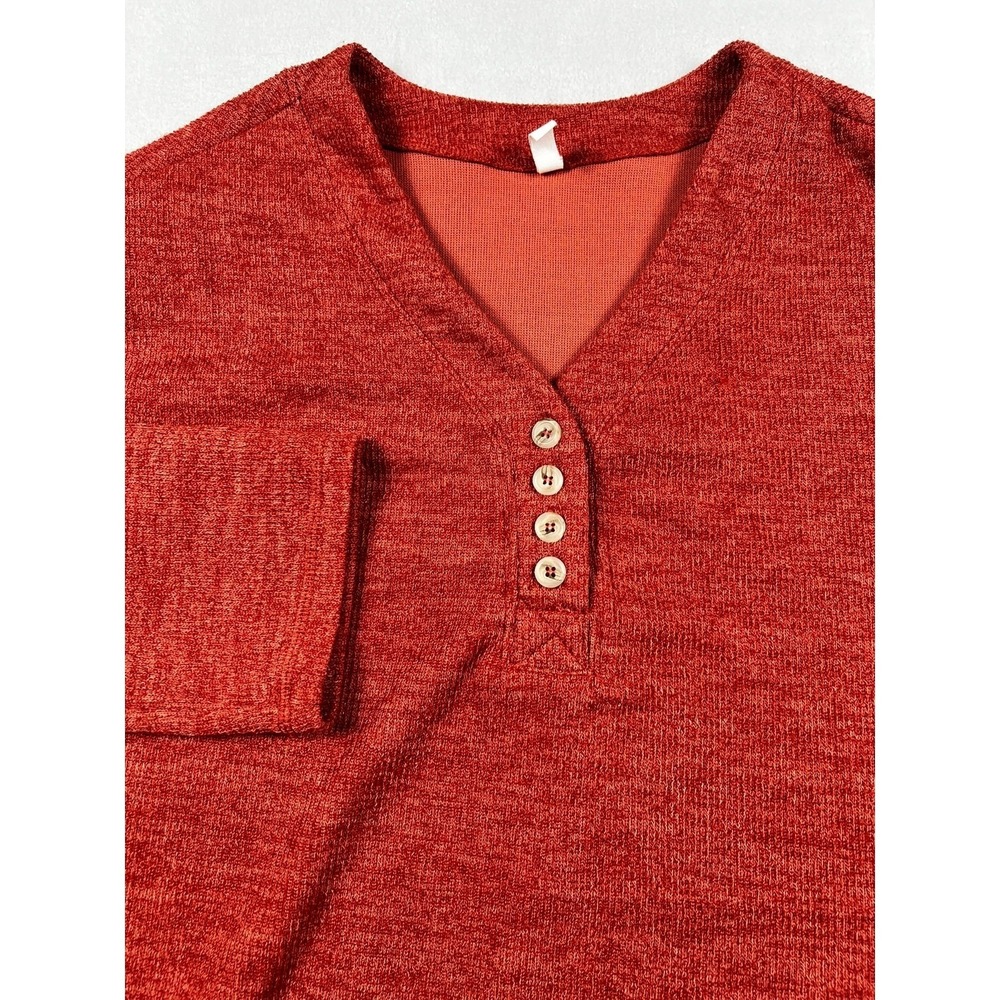 Wishlist Women's Red V-neck Cable Knit Long Sleeve Sweater Split Sides Thin S/M